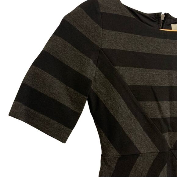 Anthropologie Maeve Black Charcoal Wide Stripe Fitted Short Sleeve Mini Dress - Picture 4 of 12